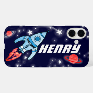 Funda iPhone 16 Plus Nombre 5 letras espacio cohete niños de la marina