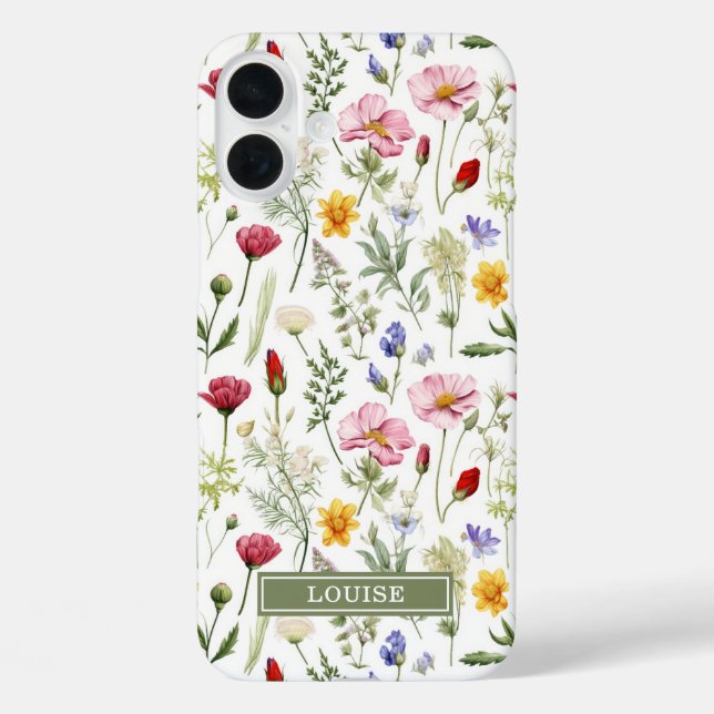 Funda iPhone 16 Plus Nombre de hermosas flores silvestres botánicas (Reverso )