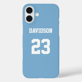 Funda iPhone 16 Plus Nombre de Jersey Número Personalizado blanco azul