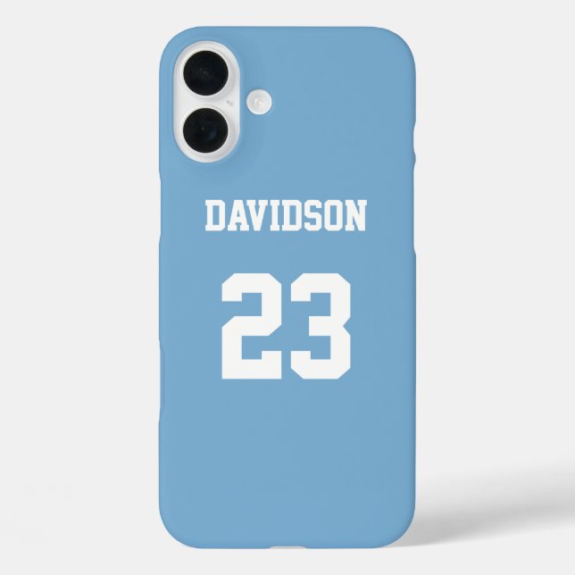 Funda iPhone 16 Plus Nombre de Jersey Número Personalizado blanco azul  (Reverso )