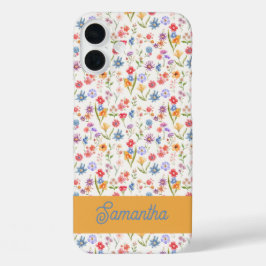 Funda iPhone 16 Plus Nombre de monograma de acuarela azul morado rojo