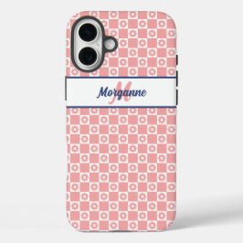 Funda iPhone 16 Plus Nombre de monograma personalizado Flores rosas Rub