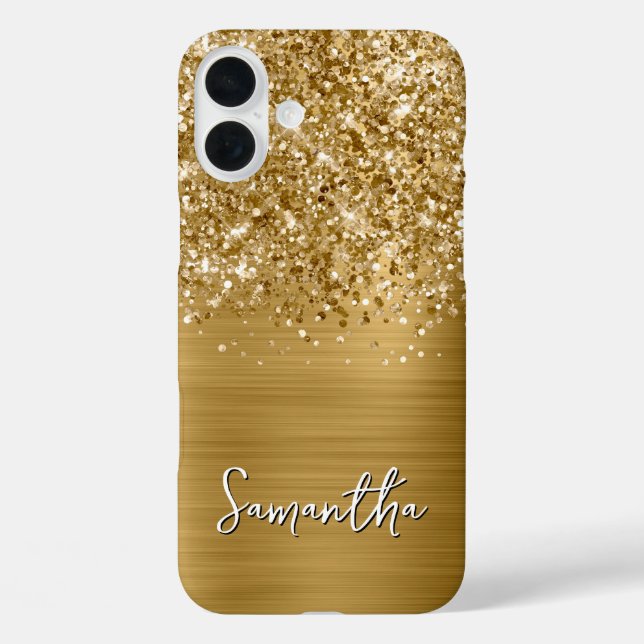 Funda iPhone 16 Plus Nombre Glam Oro Brillante (Reverso )