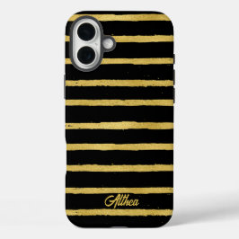 Funda iPhone 16 Plus Nombre moderno de Personalizable rayado en negro y