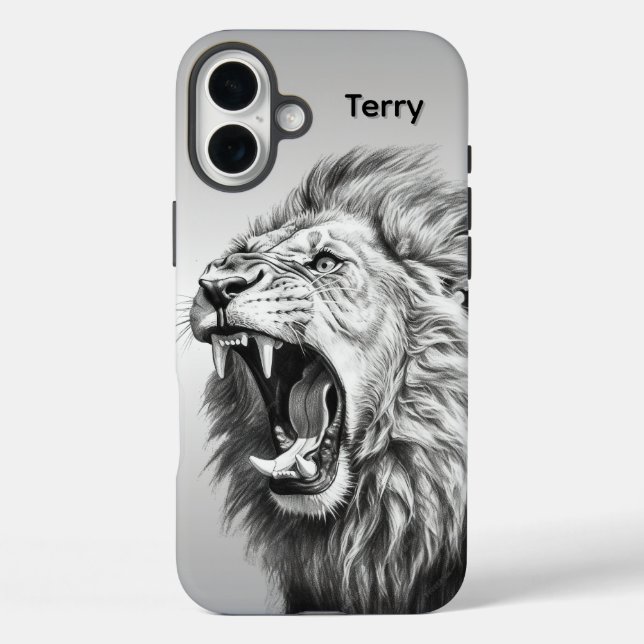 Funda iPhone 16 Plus Nombre personal Rugido del León (Reverso )