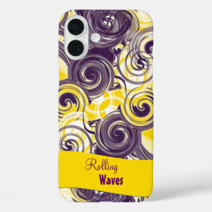 Funda iPhone 16 Plus Nombre personalizado abstracto onda rodante púrpur
