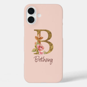 Funda iPhone 16 Plus Nombre personalizado Blush rosas rosadas hoja de o
