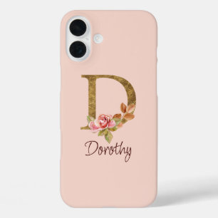 Funda iPhone 16 Plus Nombre personalizado Blush Rosas Rosadas Hoja de O
