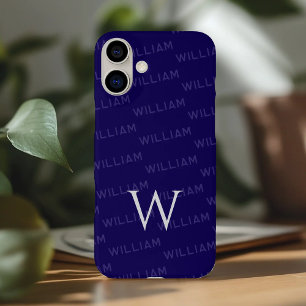 Funda iPhone 16 Plus Nombre personalizado con patrones, Monograma simpl