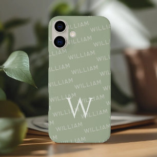 Funda iPhone 16 Plus Nombre personalizado con patrones, Monograma simpl