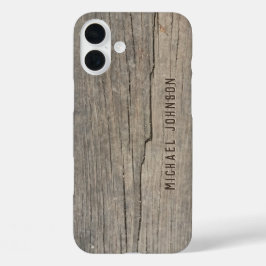 Funda iPhone 16 Plus Nombre personalizado de la vieja madera rústica de