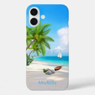 Funda iPhone 16 Plus Nombre personalizado de playa tropical