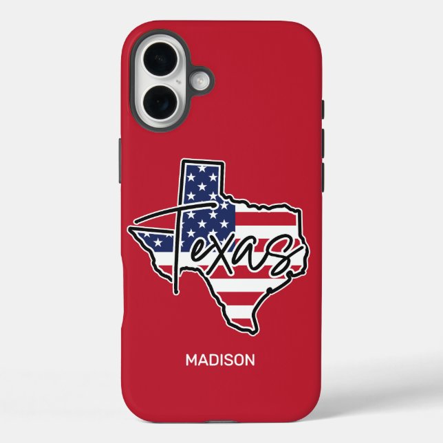 Funda iPhone 16 Plus Nombre personalizado de Texas (Reverso )