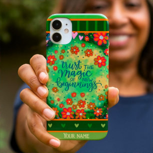 Funda iPhone 16 Plus Nombre personalizado Floral Verde Nuevos comienzos