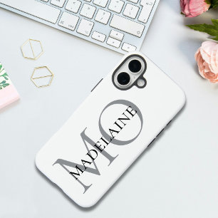Funda iPhone 16 Plus Nombre personalizado Monograma personalizado blanc