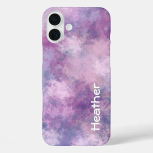 Funda iPhone 16 Plus Nombre personalizado Resumen Azul, Lilac y rosa