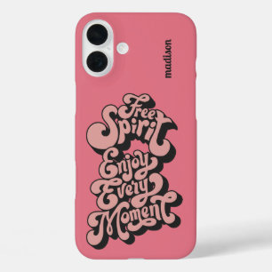 Funda iPhone 16 Plus Nombre personalizado retro "Espíritu libre"