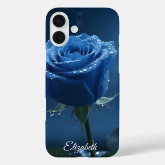Funda iPhone 16 Plus Nombre personalizado Rosa azul encantado Floral ro