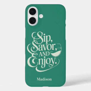 Funda iPhone 16 Plus Nombre personalizado Sip, Savor, Enjoy Wine