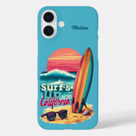 Funda iPhone 16 Plus Nombre personalizado / Texto California Surfing