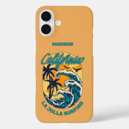 Funda iPhone 16 Plus Nombre personalizado / Texto California Surfing
