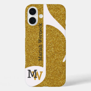 Funda iPhone 16 Plus nota musical personalizado faux golden