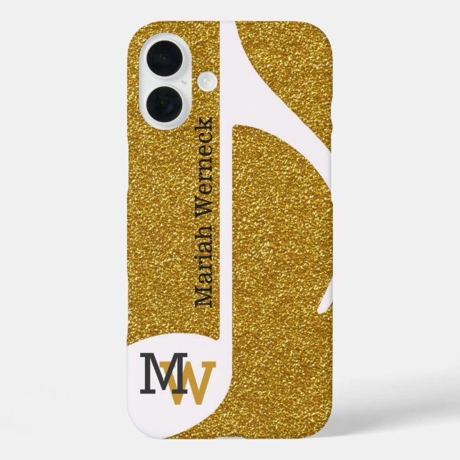 Funda iPhone 16 Plus nota musical personalizado faux golden (Reverso )