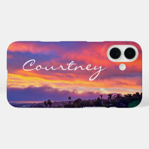 Funda iPhone 16 Plus Nubes de sol azul amarillo rosa añaden tu nombre n