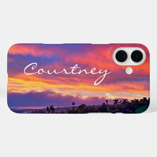 Funda iPhone 16 Plus Nubes de sol azul amarillo rosa añaden tu nombre n (Reverso  (Horizontal))