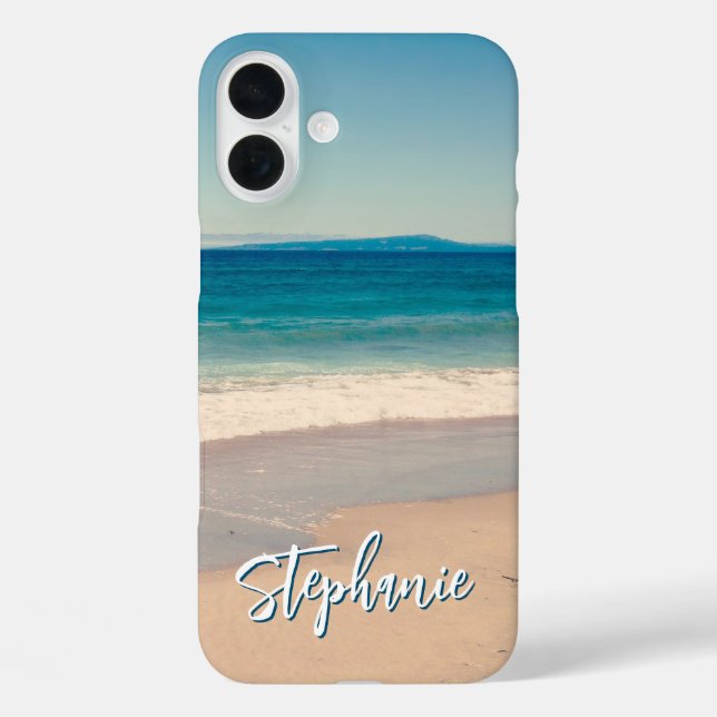 Funda iPhone 16 Plus Océano fotográfico de playa personalizado (Reverso )