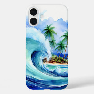Funda iPhone 16 Plus Ola de acuarela de Kai Aloha Palms