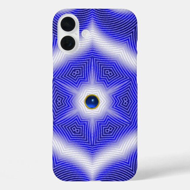 FUNDA iPhone 16 PLUS OLAS ABSTRACTAS, ESTRELLA AZUL Y PIEDRA DE SAFIRO (Reverso )