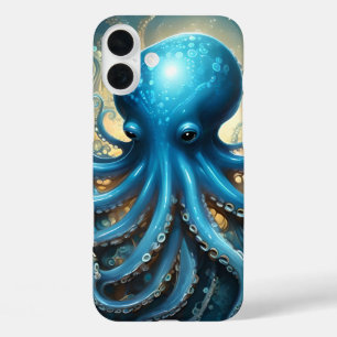Funda iPhone 16 Plus Olas Celestiales: El Arte Fractal del Pulpo Azul