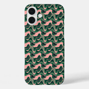 Funda iPhone 16 Plus "Ondas verdes y rosas juguetonas"