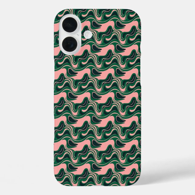 Funda iPhone 16 Plus "Ondas verdes y rosas juguetonas" (Reverso )