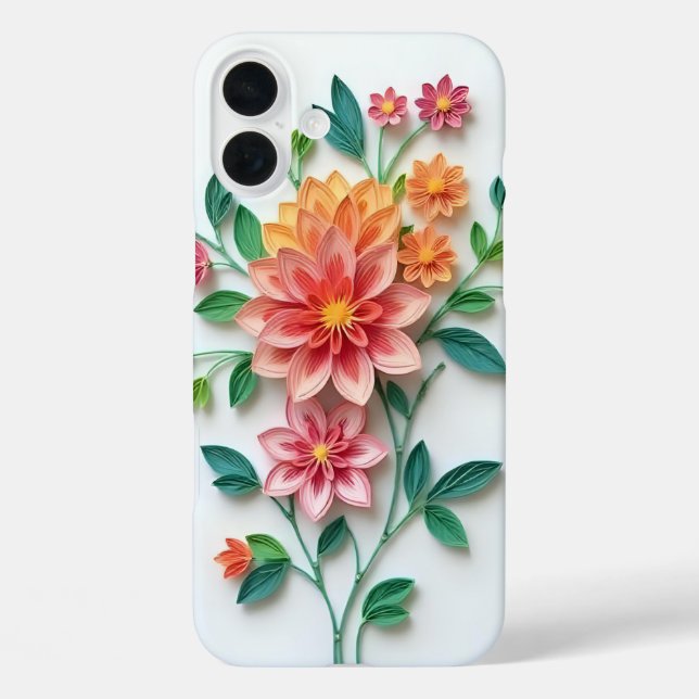 Funda iPhone 16 Plus Orange and Pink Floral  (Reverso )