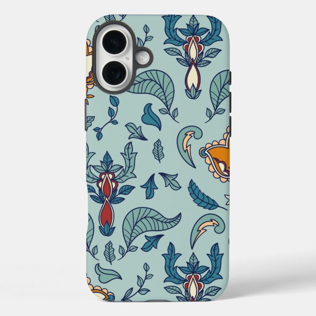 Funda iPhone 16 Plus Ornate floral pattern on a pale blue background (Reverso )