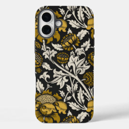 Funda iPhone 16 Plus Ornate floral pattern with large gold flowers 
