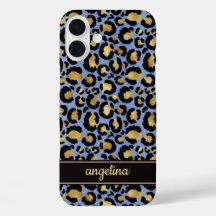 Oro Laminado Sobre Estampado De Leopardo Azul Mono