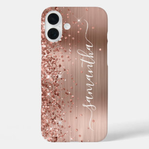 Funda iPhone 16 Plus Oro Rosa Brillante Glittery Firma Femenina