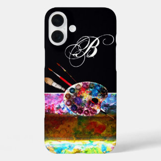 Funda iPhone 16 Plus PALETTE DE COLOR ARTISTA Y BRUSHES MONOGRAM Negro
