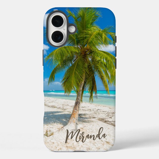 Funda iPhone 16 Plus Palmera de Playa Tropical Personalizada (Reverso )
