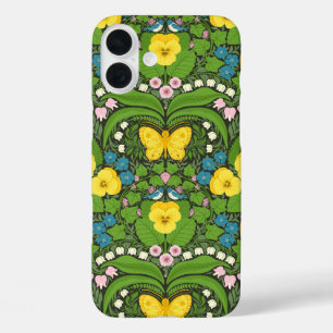 Funda iPhone 16 Plus Pansias amarillas, pájaros y mariposas
