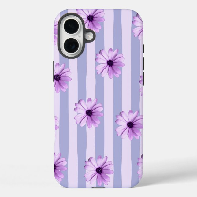 Funda iPhone 16 Plus Pastel stripes pattern with Daisies (Reverso )