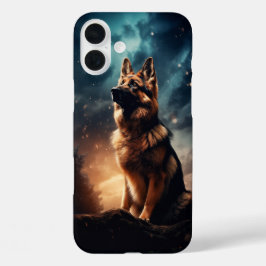 Funda iPhone 16 Plus Pastor alemán bajo cielo de tormenta