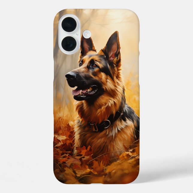 Funda iPhone 16 Plus Pastor alemán en otoño (Reverso )