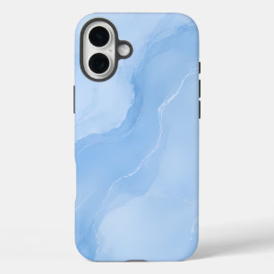 Funda iPhone 16 Plus Patrón abstracto de mármol azul suave