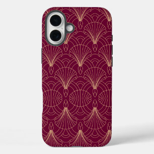 Funda iPhone 16 Plus patrón Art Deco con motivos de abanico geométrico 