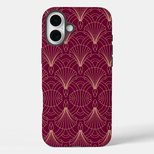 Funda iPhone 16 Plus patrón Art Deco con motivos de abanico geométrico  (Reverso )