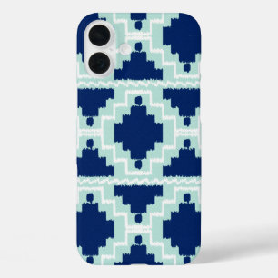 Funda iPhone 16 Plus Patrón Azteca Ikat - Índigo y azul claro